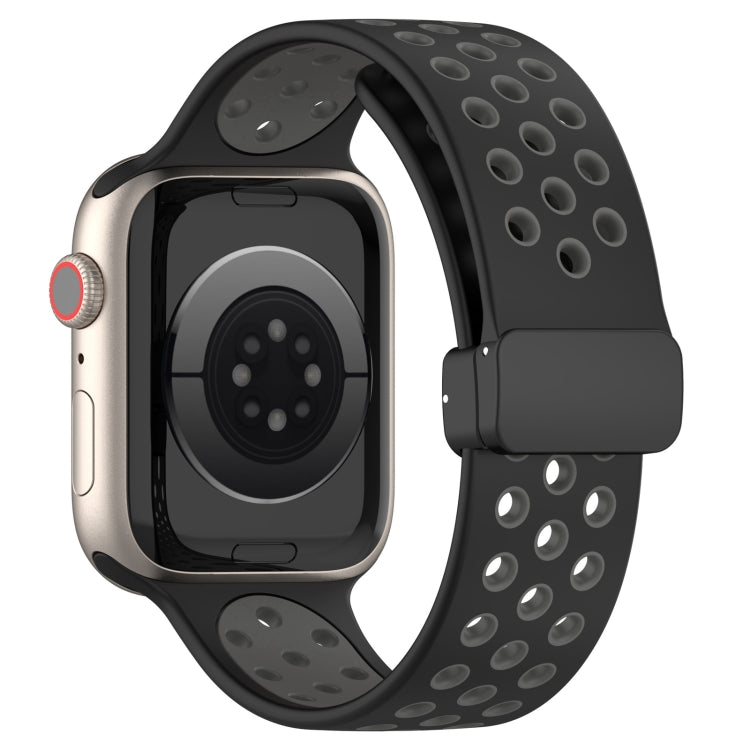 For Apple Watch 3 42mm Magnetic Buckle Silicone Watch Band(Black Grey) - Watch Bands by PMC TechLife | Online Shopping South Africa | PMC TechLife