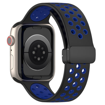 For Apple Watch 3 42mm Magnetic Buckle Silicone Watch Band(Black Blue) - Watch Bands by PMC Jewellery | Online Shopping South Africa | PMC Jewellery