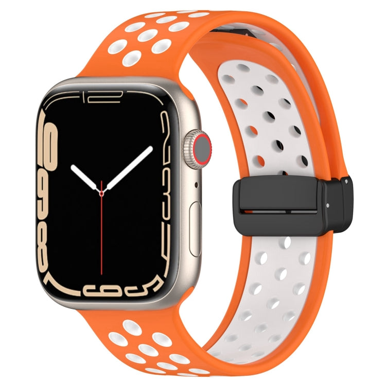 For Apple Watch 2 42mm Magnetic Buckle Silicone Watch Band(Orange White) - Watch Bands by PMC TechLife | Online Shopping South Africa | PMC TechLife