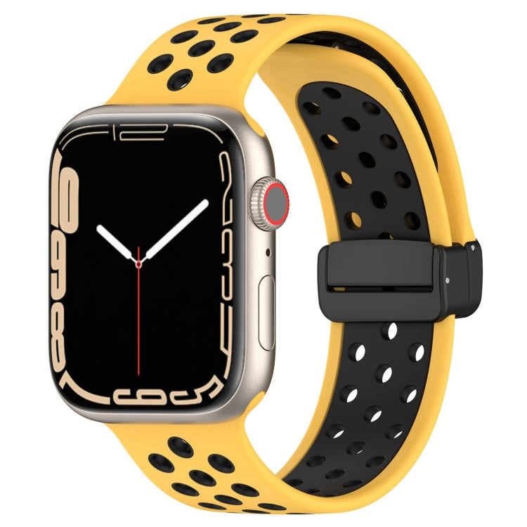 For Apple Watch 2 42mm Magnetic Buckle Silicone Watch Band(Yellow Black) - Watch Bands by PMC TechLife | Online Shopping South Africa | PMC TechLife