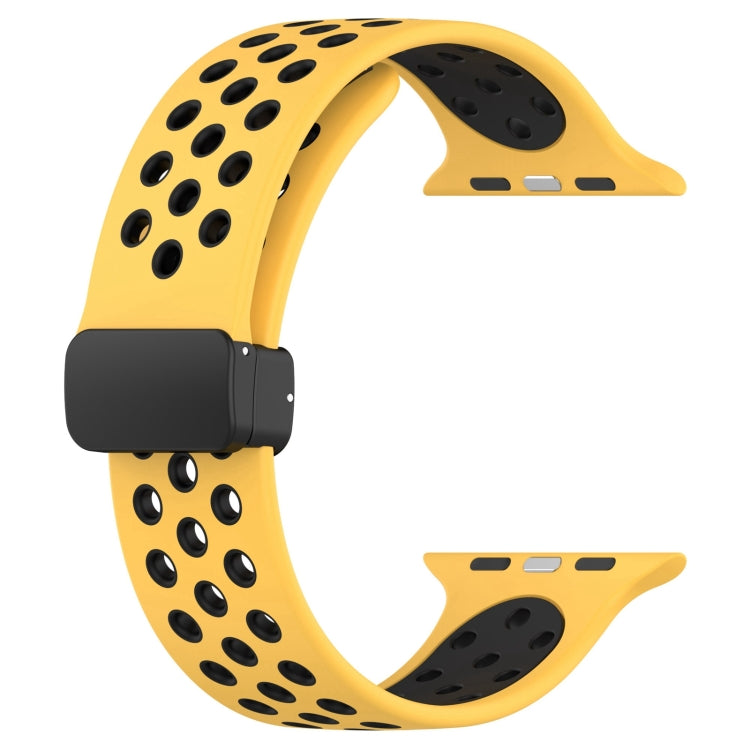 For Apple Watch 2 42mm Magnetic Buckle Silicone Watch Band(Yellow Black) - Watch Bands by PMC TechLife | Online Shopping South Africa | PMC TechLife