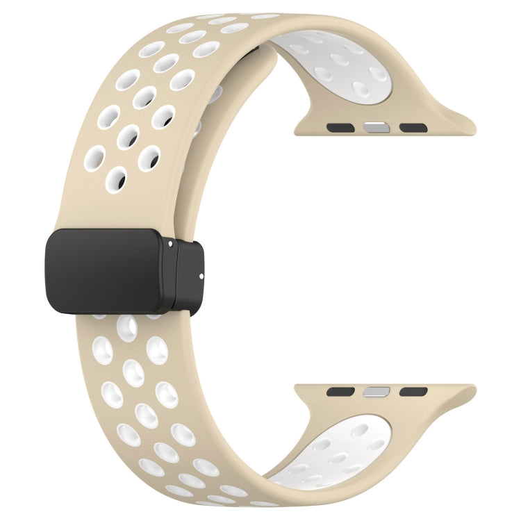 For Apple Watch 2 42mm Magnetic Buckle Silicone Watch Band(Khaki White) - Watch Bands by PMC Jewellery | Online Shopping South Africa | PMC Jewellery