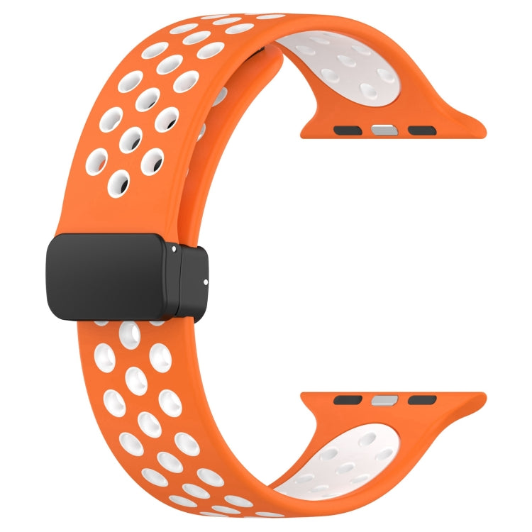 For Apple Watch 2 38mm Magnetic Buckle Silicone Watch Band(Orange White) - Watch Bands by PMC TechLife | Online Shopping South Africa | PMC TechLife