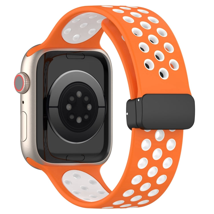 For Apple Watch 2 38mm Magnetic Buckle Silicone Watch Band(Orange White) - Watch Bands by PMC TechLife | Online Shopping South Africa | PMC TechLife