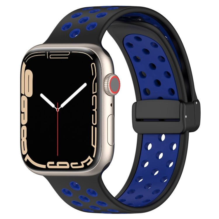 For Apple Watch 2 38mm Magnetic Buckle Silicone Watch Band(Black Blue) - Watch Bands by PMC TechLife | Online Shopping South Africa | PMC TechLife