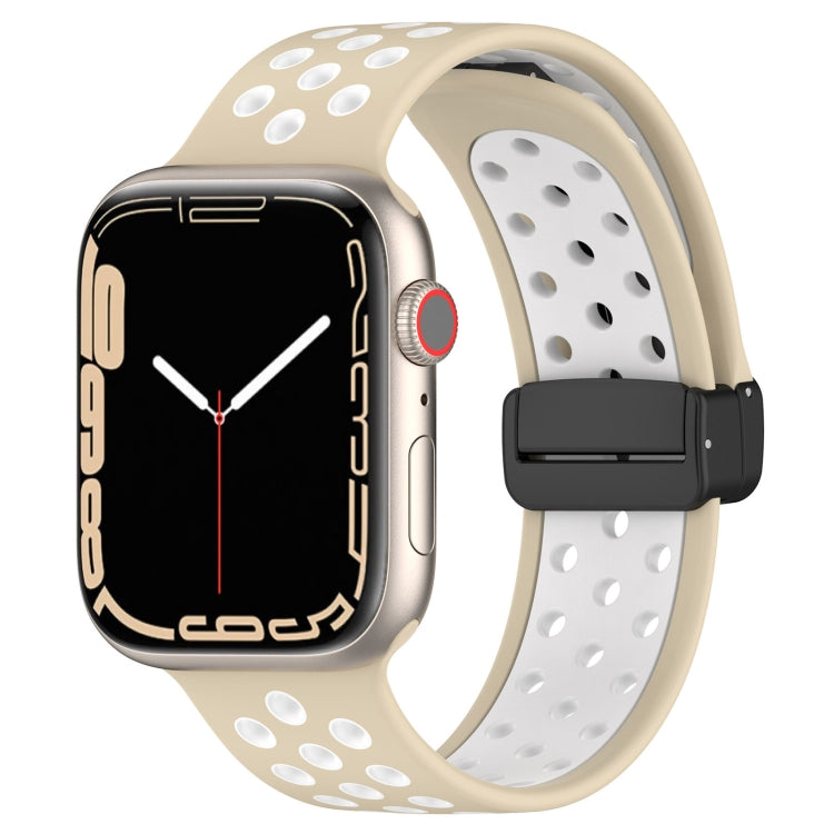 For Apple Watch 2 38mm Magnetic Buckle Silicone Watch Band(Khaki White) - Watch Bands by PMC TechLife | Online Shopping South Africa | PMC TechLife