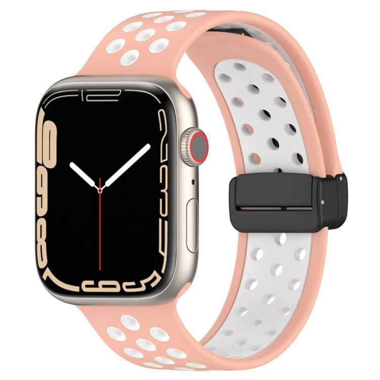 For Apple Watch 42mm Magnetic Buckle Silicone Watch Band(Pink White) - Watch Bands by PMC TechLife | Online Shopping South Africa | PMC TechLife