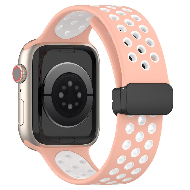 For Apple Watch 42mm Magnetic Buckle Silicone Watch Band(Pink White) - Watch Bands by PMC TechLife | Online Shopping South Africa | PMC TechLife