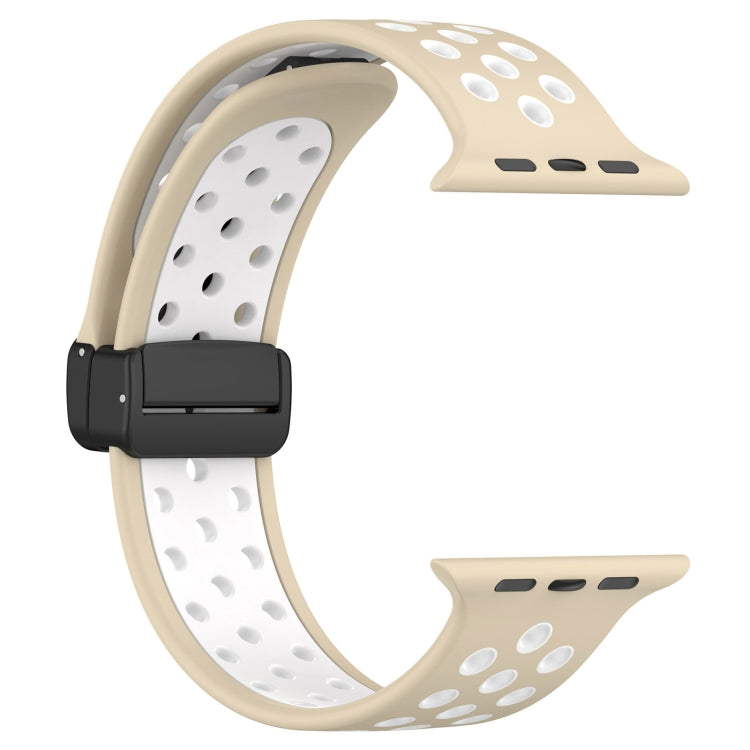 For Apple Watch 42mm Magnetic Buckle Silicone Watch Band(Khaki White) - Watch Bands by PMC TechLife | Online Shopping South Africa | PMC TechLife