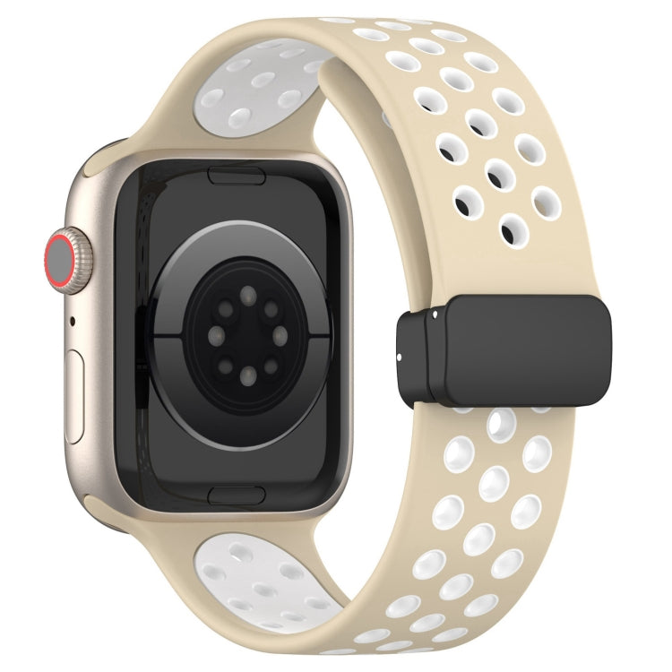 For Apple Watch 42mm Magnetic Buckle Silicone Watch Band(Khaki White) - Watch Bands by PMC TechLife | Online Shopping South Africa | PMC TechLife