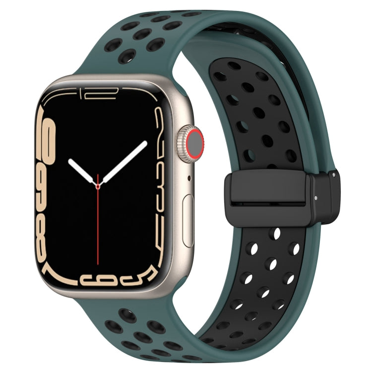 For Apple Watch 38mm Magnetic Buckle Silicone Watch Band(Olive Black) - Watch Bands by PMC TechLife | Online Shopping South Africa | PMC TechLife