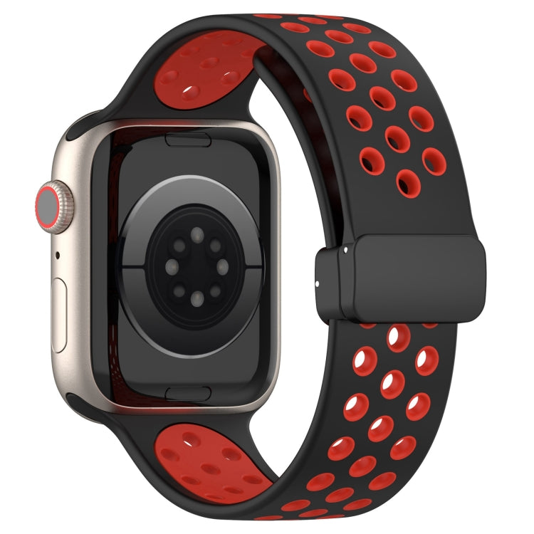 For Apple Watch 38mm Magnetic Buckle Silicone Watch Band(Black Red) - Watch Bands by PMC TechLife | Online Shopping South Africa | PMC TechLife