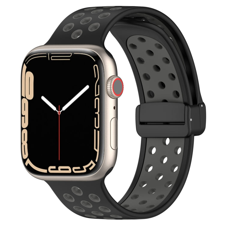 For Apple Watch 38mm Magnetic Buckle Silicone Watch Band(Black Grey) - Watch Bands by PMC TechLife | Online Shopping South Africa | PMC TechLife