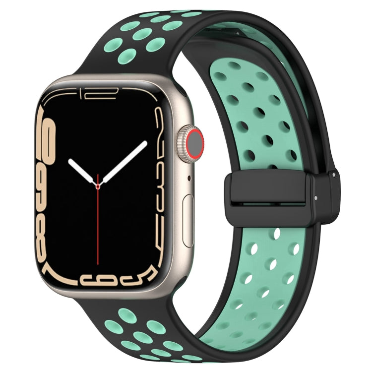 For Apple Watch 38mm Magnetic Buckle Silicone Watch Band(Black Cyan) - Watch Bands by PMC TechLife | Online Shopping South Africa | PMC TechLife
