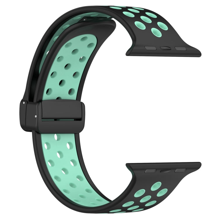 For Apple Watch 38mm Magnetic Buckle Silicone Watch Band(Black Cyan) - Watch Bands by PMC TechLife | Online Shopping South Africa | PMC TechLife