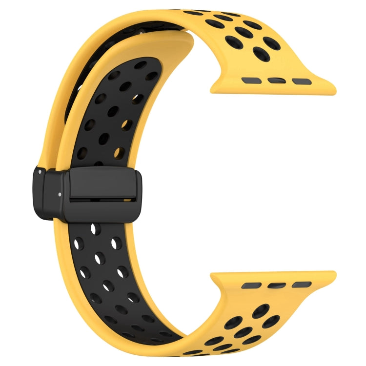 For Apple Watch 38mm Magnetic Buckle Silicone Watch Band(Yellow Black) - Watch Bands by PMC TechLife | Online Shopping South Africa | PMC TechLife