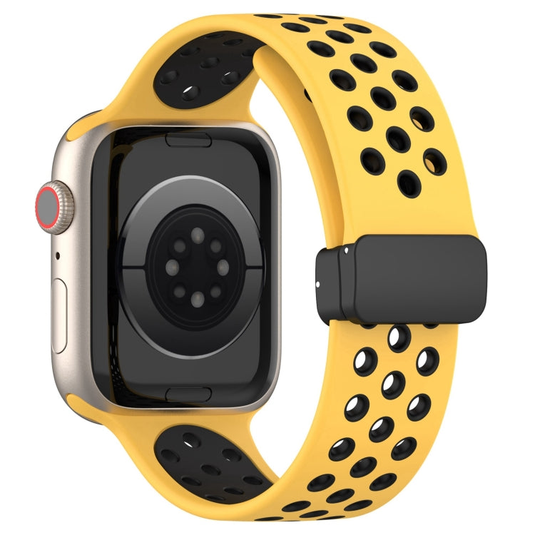For Apple Watch 38mm Magnetic Buckle Silicone Watch Band(Yellow Black) - Watch Bands by PMC TechLife | Online Shopping South Africa | PMC TechLife