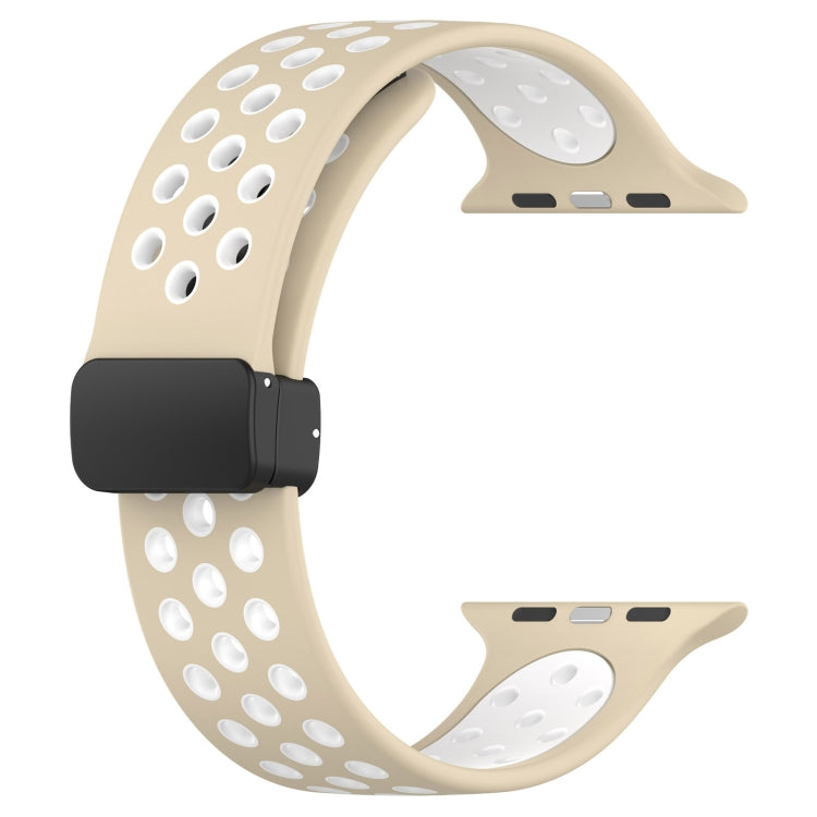 For Apple Watch 38mm Magnetic Buckle Silicone Watch Band(Khaki White) - Watch Bands by PMC TechLife | Online Shopping South Africa | PMC TechLife