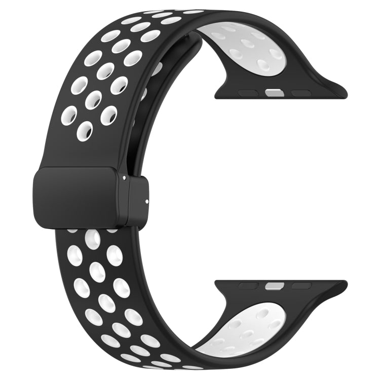 For Apple Watch Series 9 45mm Magnetic Buckle Silicone Watch Band(Black White) - Watch Bands by PMC Jewellery | Online Shopping South Africa | PMC Jewellery