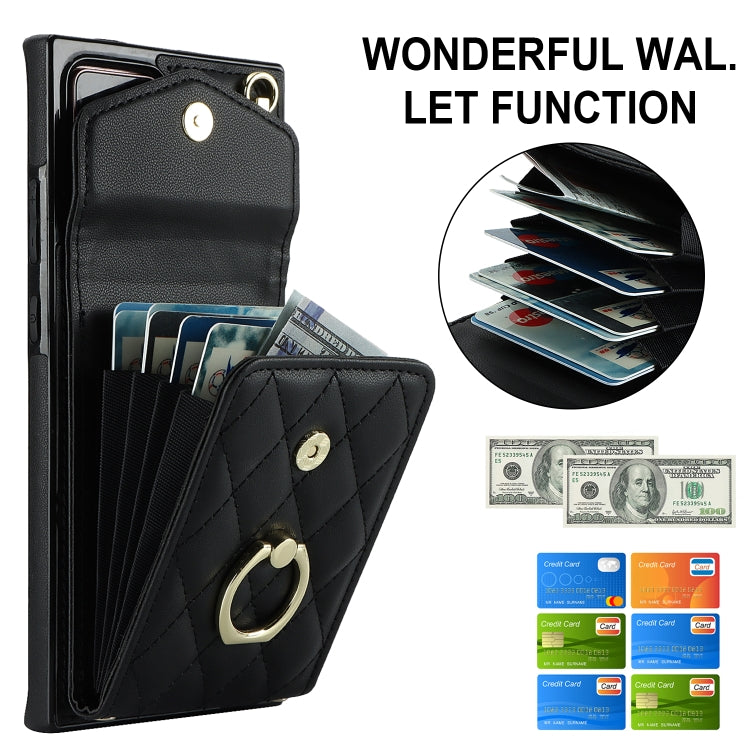 For Samsung Galaxy Note20 Ultra Rhombic Texture Card Bag Phone Case with Long Lanyard(Black) - free shipping - PMC TechLife - Order now!