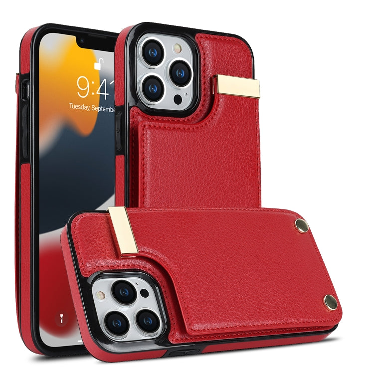 For iPhone 14 Pro Max Metal Buckle Card Slots Phone Case(Red) - iPhone 14 Pro Max Cases by PMC Jewellery | Online Shopping South Africa | PMC Jewellery