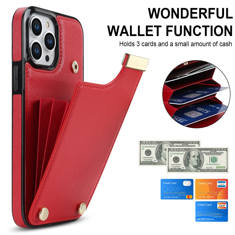 For iPhone 14 Pro Max Metal Buckle Card Slots Phone Case(Red) - free shipping - PMC TechLife - Order now!