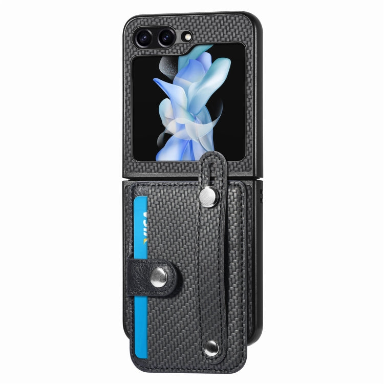 For Samsung Galaxy Z Flip5 Carbon Fiber Wristband Wallet Back Phone Case(Black) - free shipping - PMC TechLife - Order now!