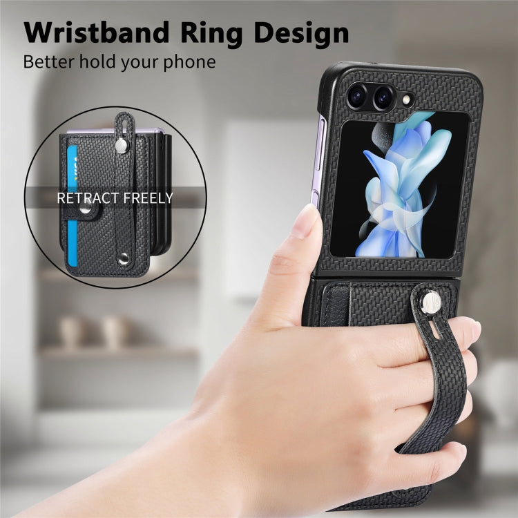 For Samsung Galaxy Z Flip5 Carbon Fiber Wristband Wallet Back Phone Case(Black) - free shipping - PMC TechLife - Order now!