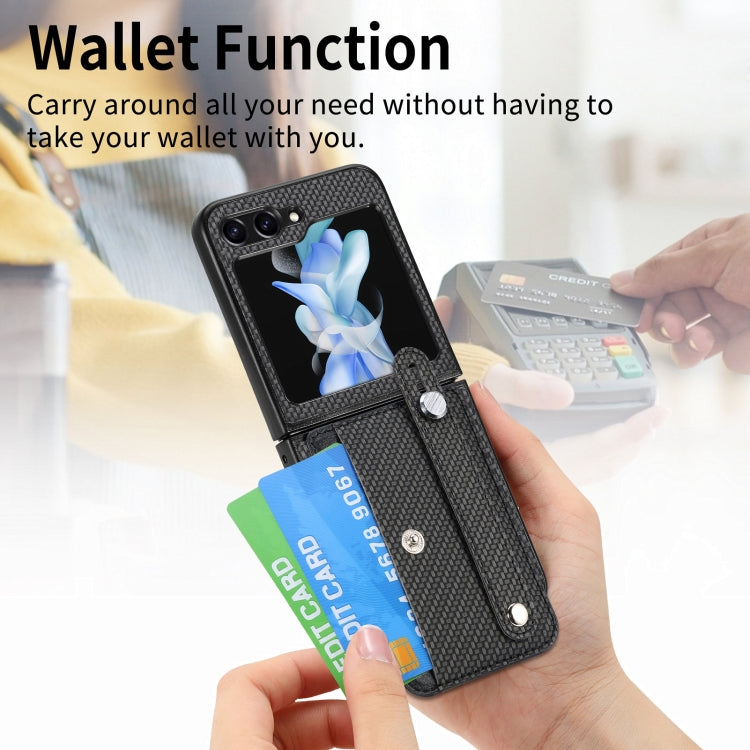 For Samsung Galaxy Z Flip5 Carbon Fiber Wristband Wallet Back Phone Case(Black) - free shipping - PMC TechLife - Order now!