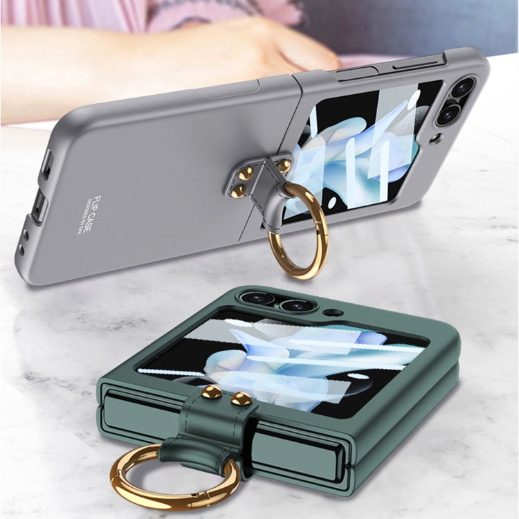 For Samsung Galaxy Z Flip5 GKK Ultra-thin PC Full Coverage Phone Case with Ring Holder / Tempered Film(Dark Green) - Galaxy Z Flip5 Cases by GKK | Online Shopping South Africa | PMC Jewellery