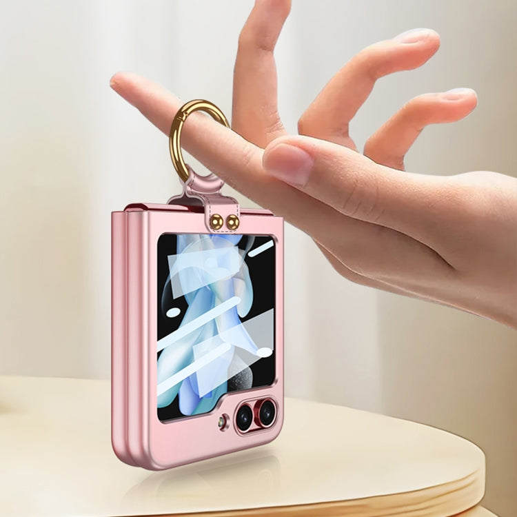 For Samsung Galaxy Z Flip5 GKK Ultra-thin PC Full Coverage Phone Case with Ring Holder / Tempered Film(Pink) - Galaxy Z Flip5 Cases by GKK | Online Shopping South Africa | PMC TechLife | Buy Now Pay Later Mobicred