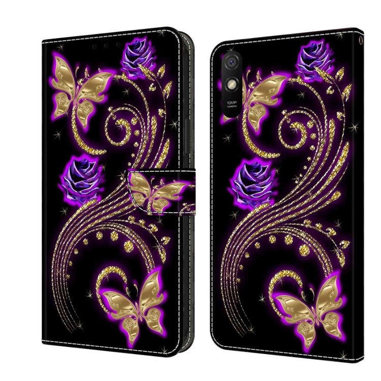 For Xiaomi Redmi 9A Crystal 3D Shockproof Protective Leather Phone Case(Purple Flower Butterfly) - free shipping - PMC TechLife - Order now!