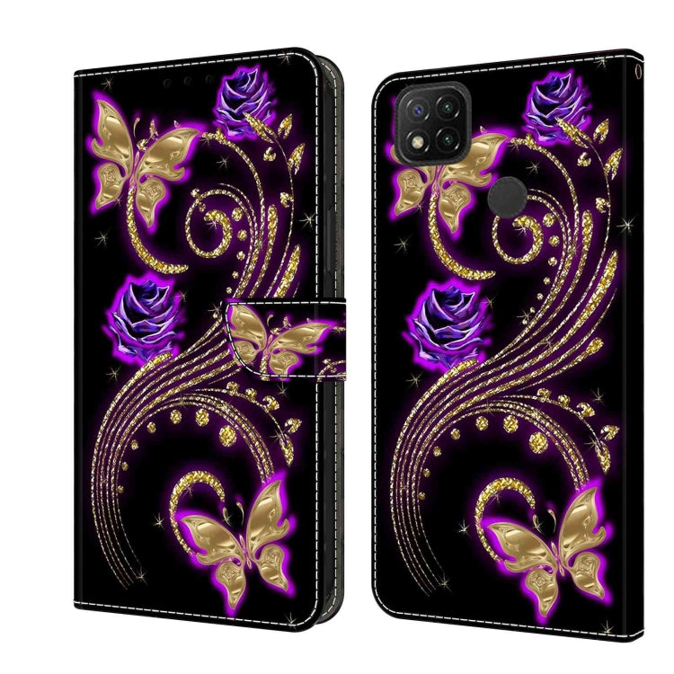 For Xiaomi Redmi 9C Crystal 3D Shockproof Protective Leather Phone Case(Purple Flower Butterfly) - free shipping - PMC TechLife - Order now!
