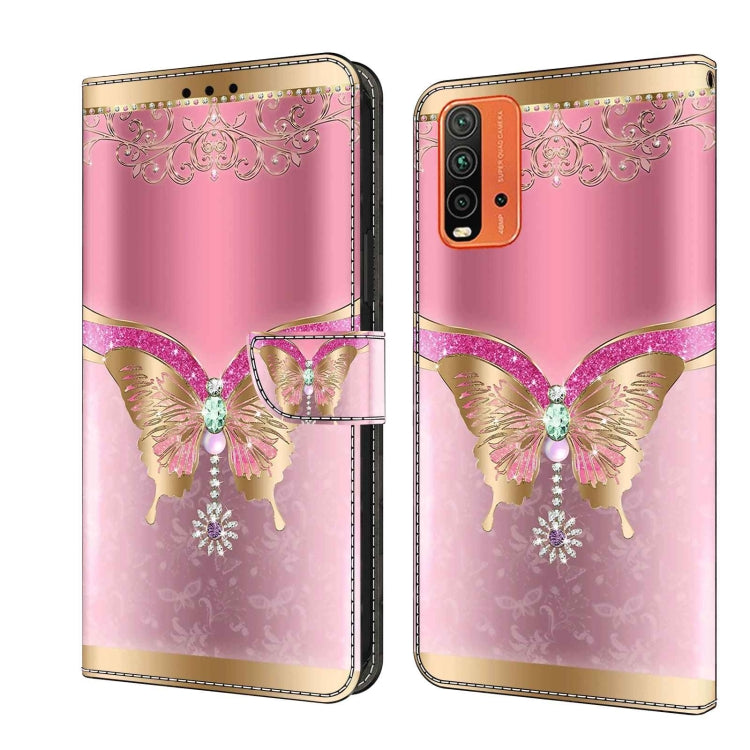 For Xiaomi Redmi 9T Crystal 3D Shockproof Protective Leather Phone Case(Pink Bottom Butterfly) - free shipping - PMC TechLife - Order now!