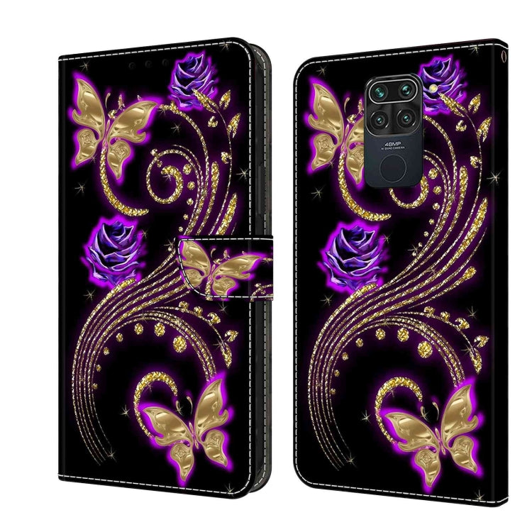 For Xiaomi Redmi Note 9 Crystal 3D Shockproof Protective Leather Phone Case(Purple Flower Butterfly) - free shipping - PMC TechLife - Order now!