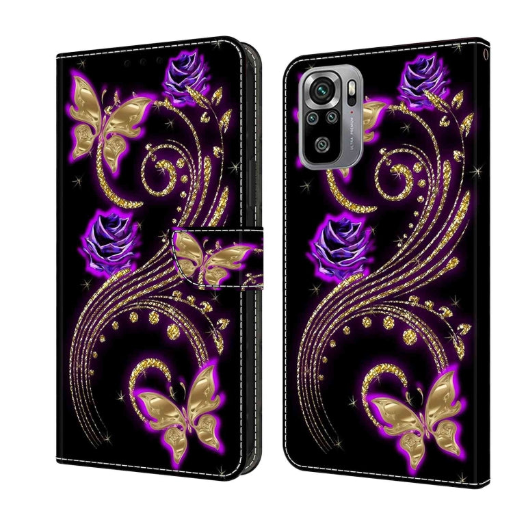 For Xiaomi Redmi Note 10 4G Crystal 3D Shockproof Protective Leather Phone Case(Purple Flower Butterfly) - free shipping - PMC TechLife - Order now!