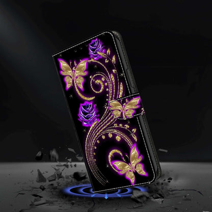 For Xiaomi Redmi 11A 4G / Redmi 12C Global Crystal 3D Shockproof Protective Leather Phone Case(Purple Flower Butterfly) - Xiaomi Cases by PMC Jewellery | Online Shopping South Africa | PMC Jewellery