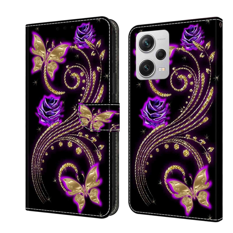 For Xiaomi Redmi Note 12 Pro+ Crystal 3D Shockproof Protective Leather Phone Case(Purple Flower Butterfly) - free shipping - PMC TechLife - Order now!