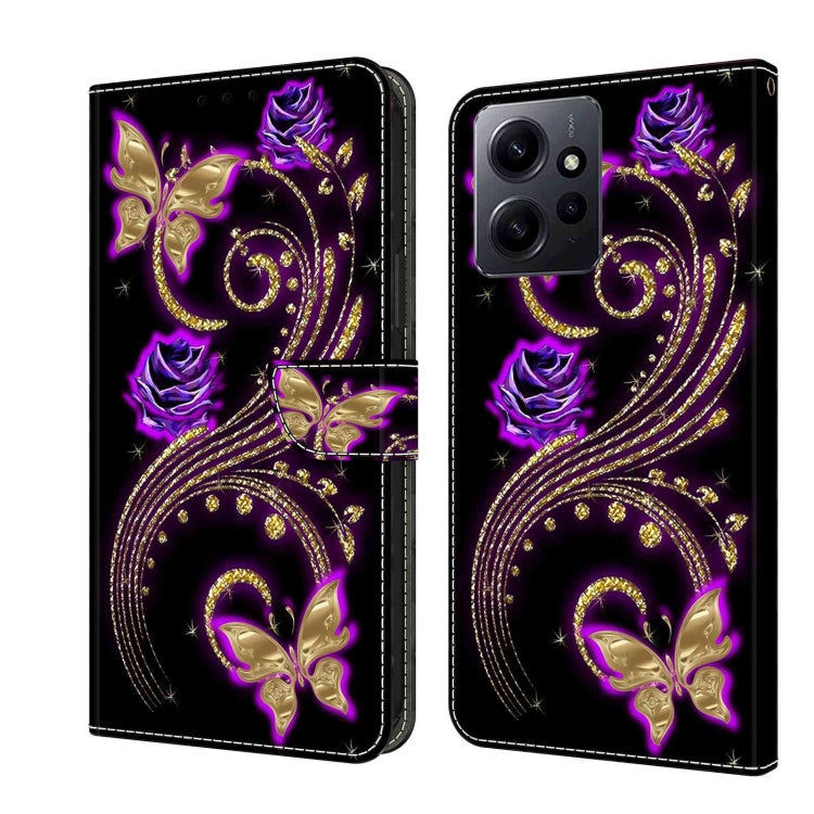 For Xiaomi Redmi Note 12 4G Crystal 3D Shockproof Protective Leather Phone Case(Purple Flower Butterfly) - free shipping - PMC TechLife - Order now!