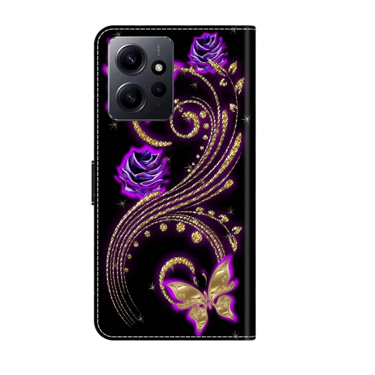 For Xiaomi Redmi Note 12 4G Crystal 3D Shockproof Protective Leather Phone Case(Purple Flower Butterfly) - free shipping - PMC TechLife - Order now!