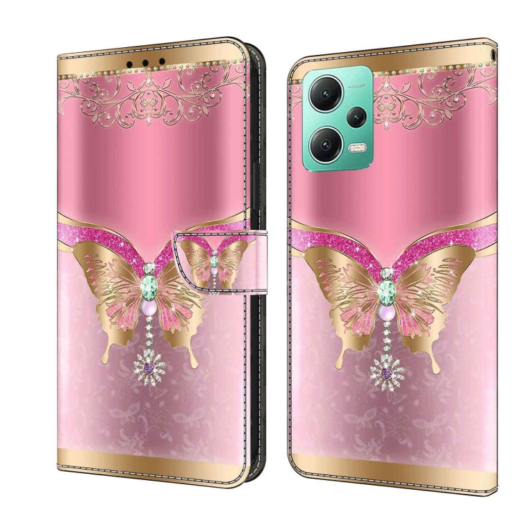 For Xiaomi Redmi Note 12 5G Global / Poco X5 Crystal 3D Shockproof Protective Leather Phone Case(Pink Bottom Butterfly) - free shipping - PMC TechLife - Order now!
