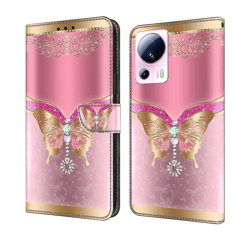 For Xiaomi 13 Lite Crystal 3D Shockproof Protective Leather Phone Case(Pink Bottom Butterfly) - free shipping - PMC TechLife - Order now!