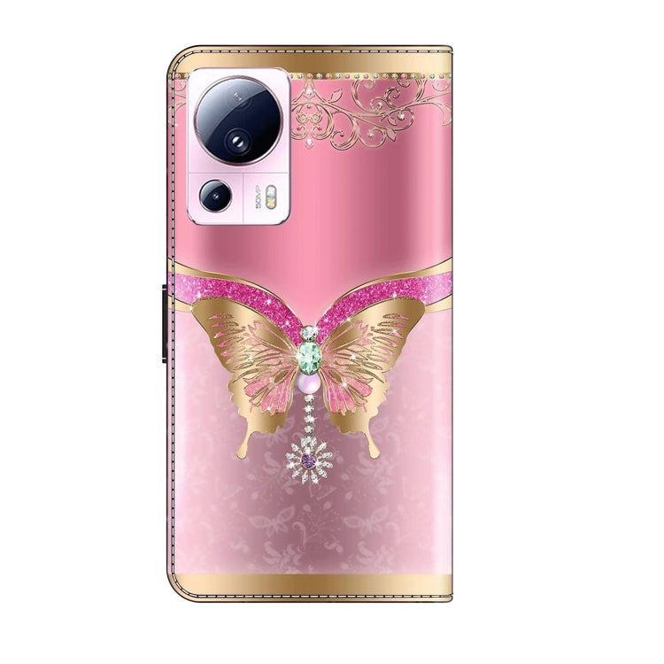 For Xiaomi 13 Lite Crystal 3D Shockproof Protective Leather Phone Case(Pink Bottom Butterfly) - free shipping - PMC TechLife - Order now!