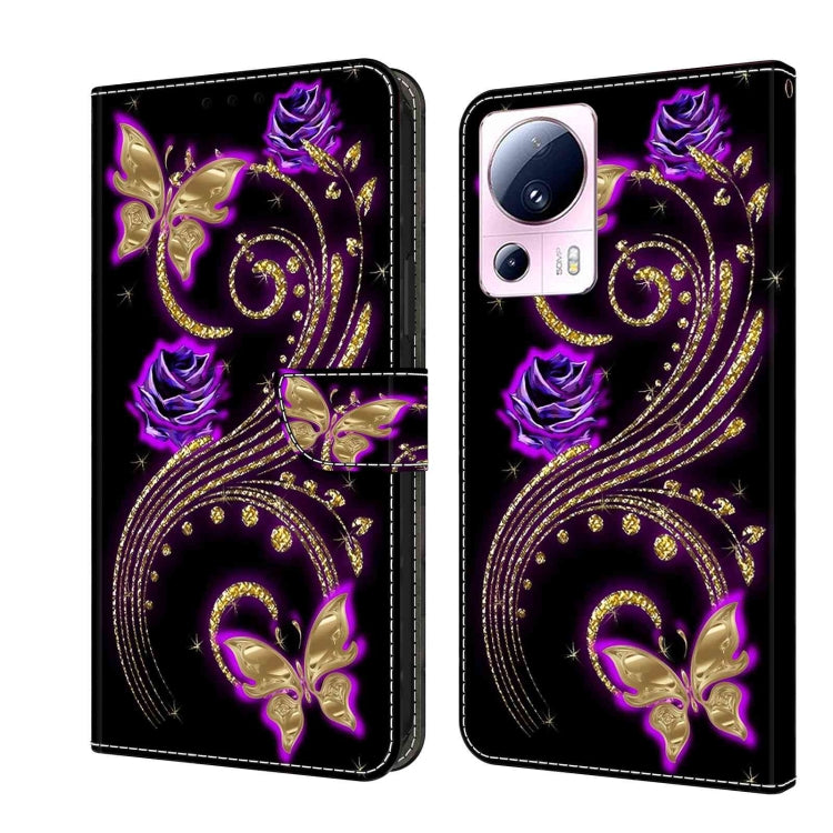 For Xiaomi 13 Lite Crystal 3D Shockproof Protective Leather Phone Case(Purple Flower Butterfly) - free shipping - PMC TechLife - Order now!