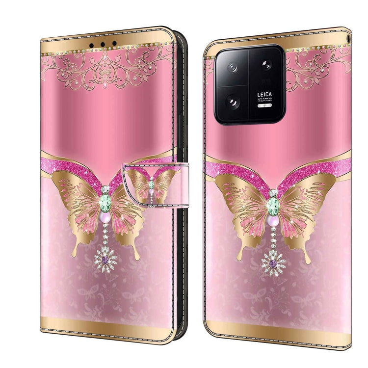 For Xiaomi 13 Pro Crystal 3D Shockproof Protective Leather Phone Case(Pink Bottom Butterfly) - free shipping - PMC TechLife - Order now!
