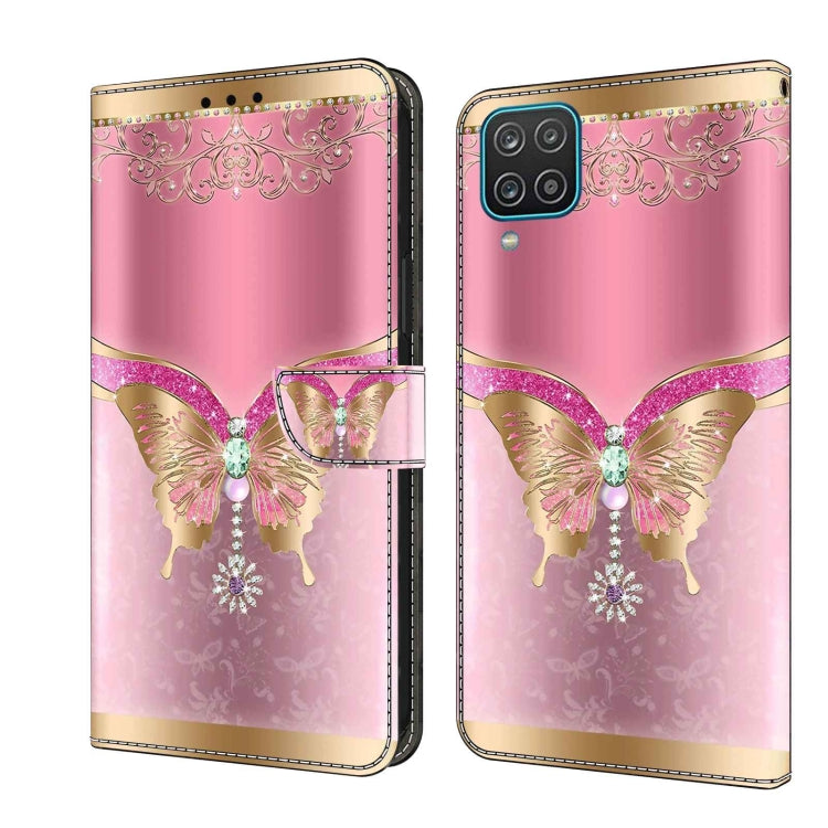 For Samsung Galaxy A12 4G / 5G Crystal 3D Shockproof Protective Leather Phone Case(Pink Bottom Butterfly) - free shipping - PMC TechLife - Order now!