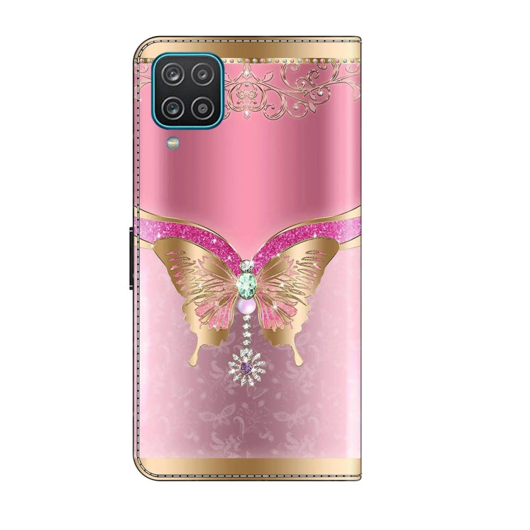 For Samsung Galaxy A12 4G / 5G Crystal 3D Shockproof Protective Leather Phone Case(Pink Bottom Butterfly) - free shipping - PMC TechLife - Order now!
