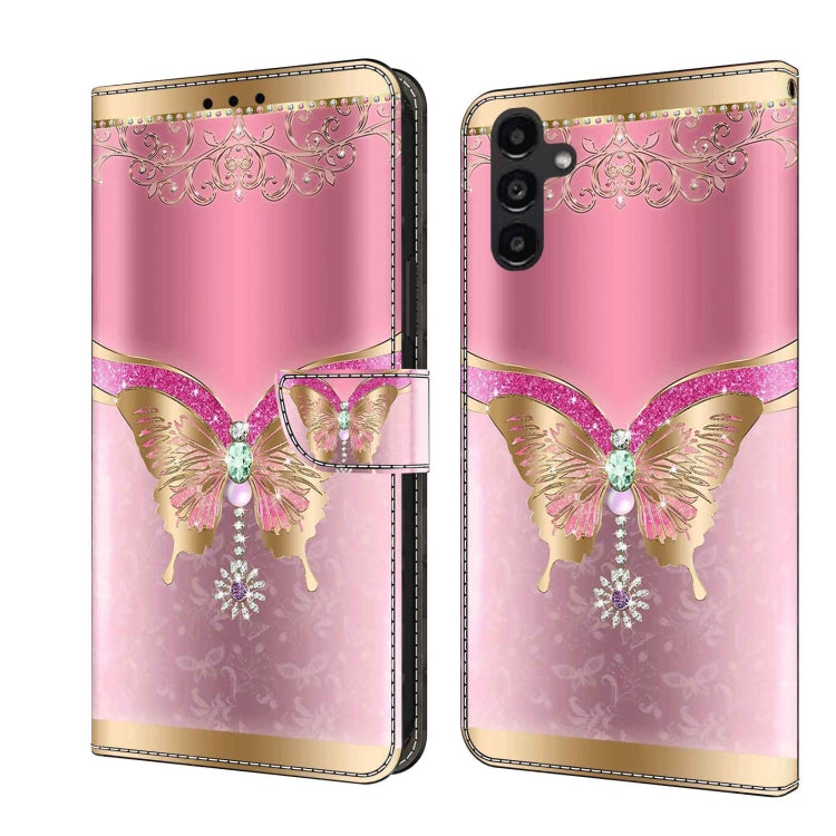 For Samsung Galaxy A14 4G / 5G Crystal 3D Shockproof Protective Leather Phone Case(Pink Bottom Butterfly) - free shipping - PMC TechLife - Order now!