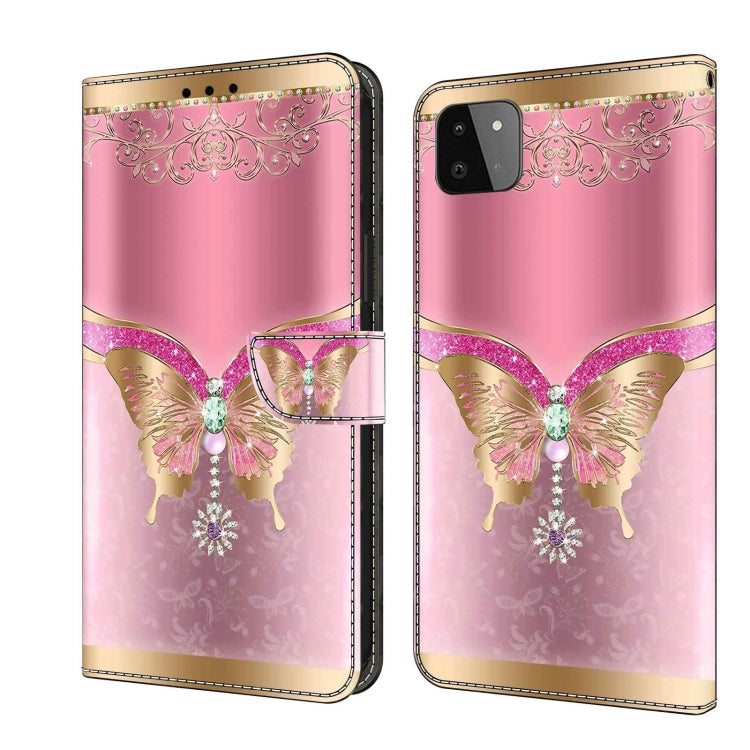 For Samsung Galaxy A22 5G Crystal 3D Shockproof Protective Leather Phone Case(Pink Bottom Butterfly) - free shipping - PMC TechLife - Order now!