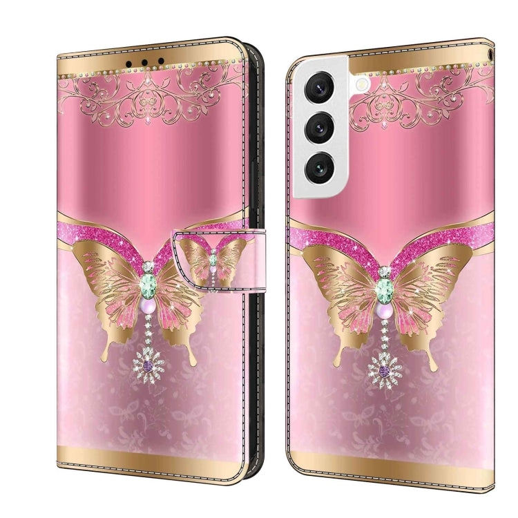 For Samsung Galaxy S22 Crystal 3D Shockproof Protective Leather Phone Case(Pink Bottom Butterfly) - free shipping - PMC TechLife - Order now!